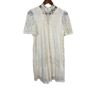 My Michelle White Lace Short Sleeve Cocktail Dress